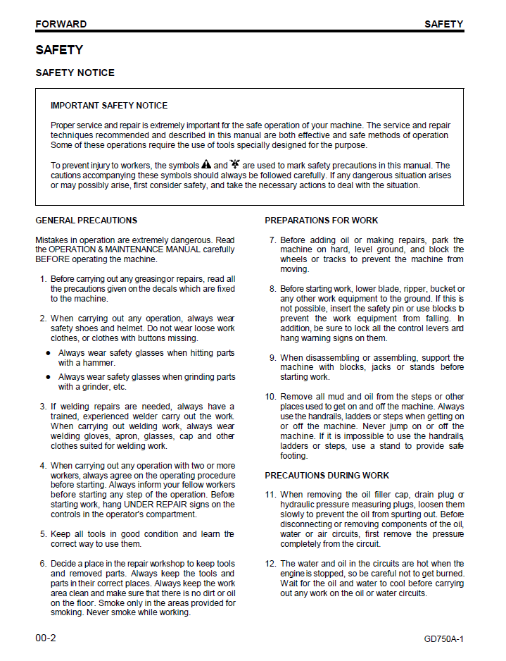 Komatsu GD750A-1 Motor Grader Workshop Manual CEBD002104 PDF