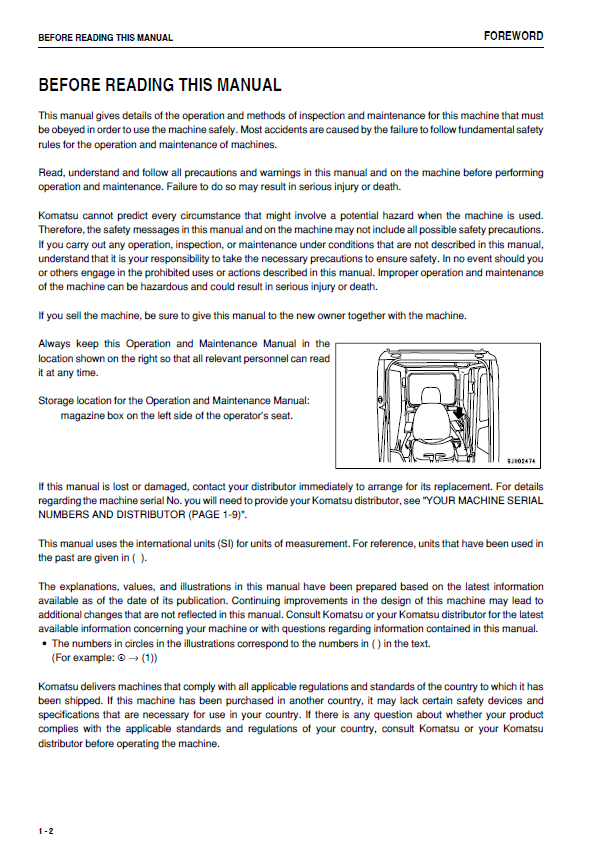 Komatsu HB205-1 HB215LC-1 Operation and Maintenance Manual