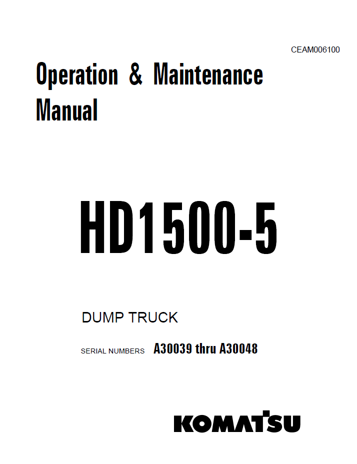Komatsu HD1500-5 Dump Truck Manual CEAD006100 PDF