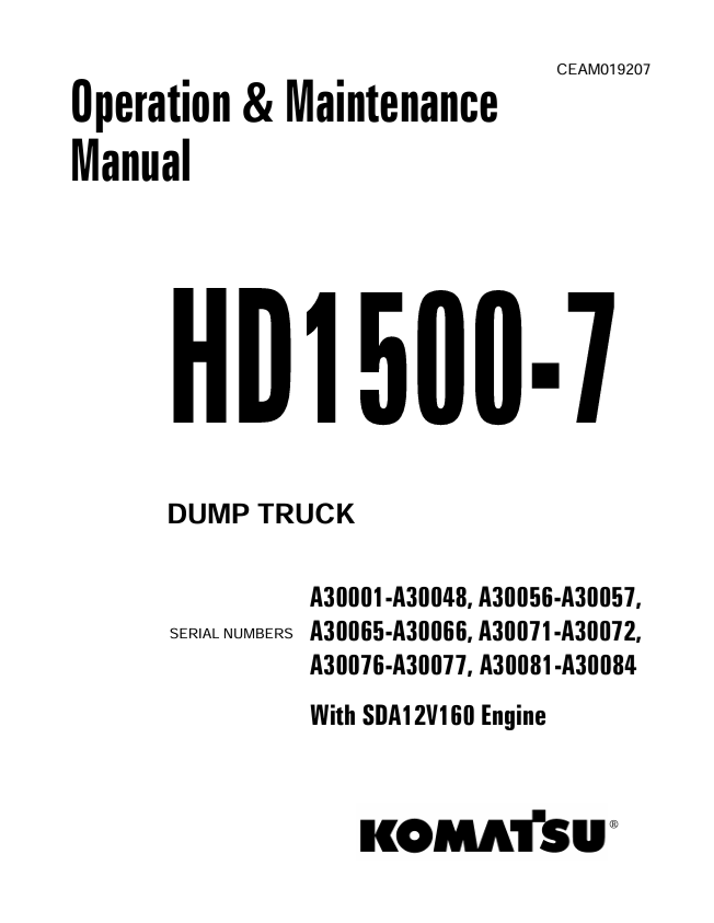 Komatsu HD1500-7 Dump Truck Operation & Maintenance Manual 