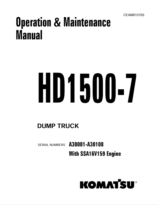 Komatsu HD1500-7 Dump Truck Operation & Maintenance Manual PDF