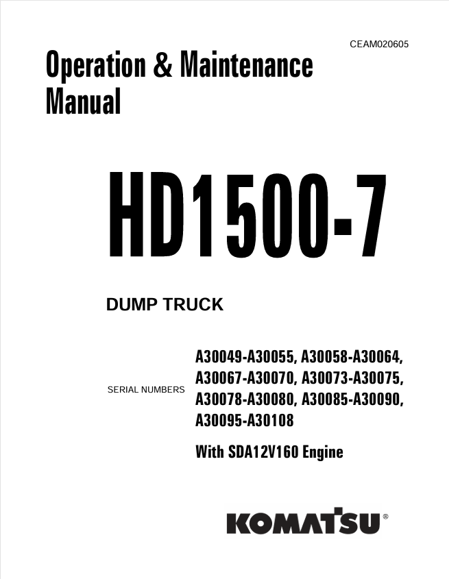 Komatsu HD1500-7 Dump Truck Operation & Maintenance PDF