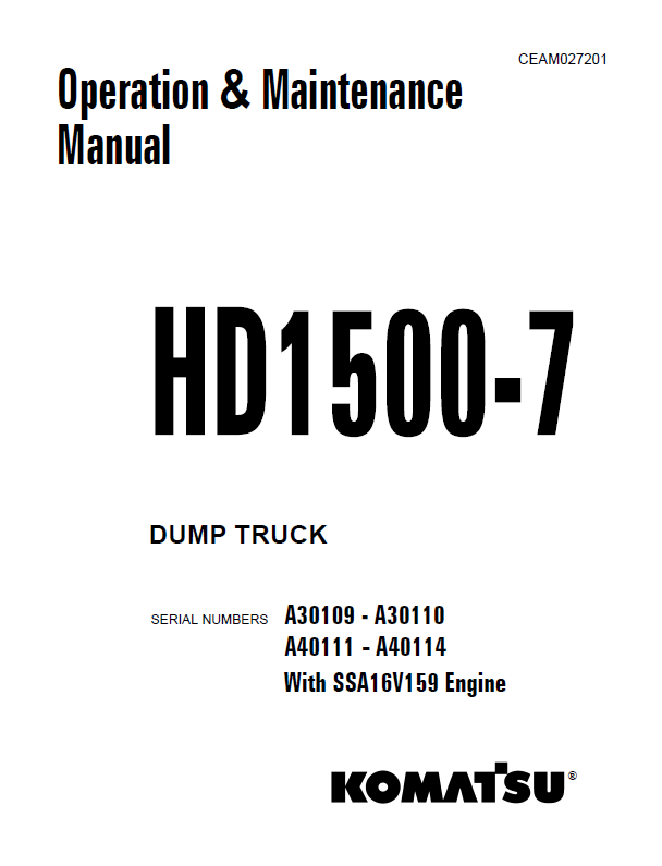 Komatsu HD1500-7 Manual CEAM027201 PDF