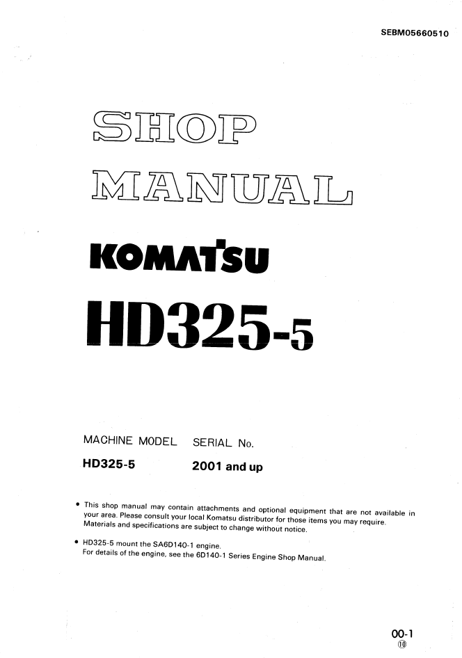 Komatsu HD325-5 Engine Shop Manual SEBM05660510 PDF
