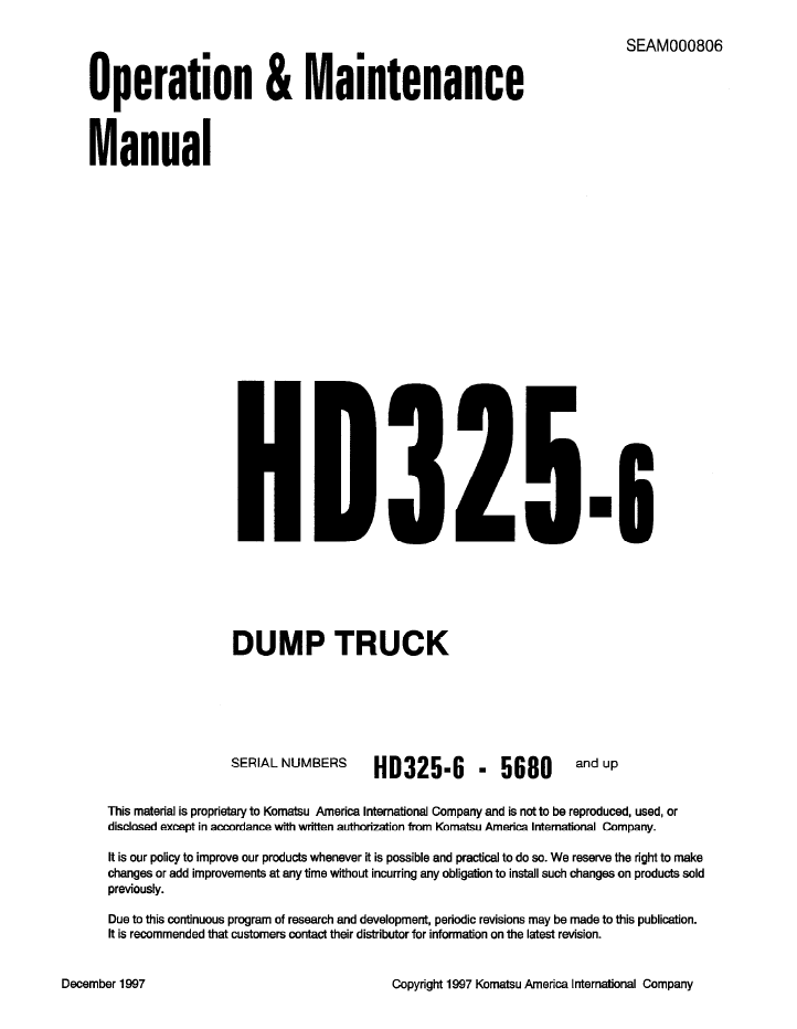 Komatsu HD325-6 Dump Truck Operation & Maintenance Manual SEAD000806