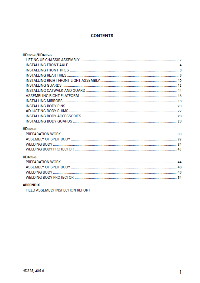 Komatsu HD325-6, HD405-6 Dump Truck Assembly Guide (GEN00020-00)