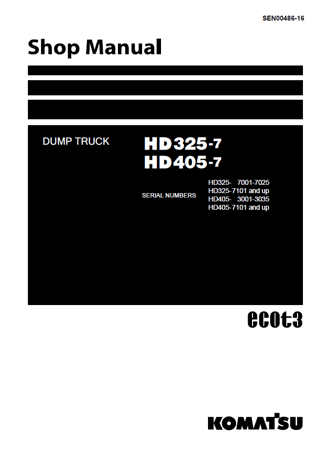 Komatsu HD325-7 HD405-7 Dump Truck Shop Manual SEN00486-16