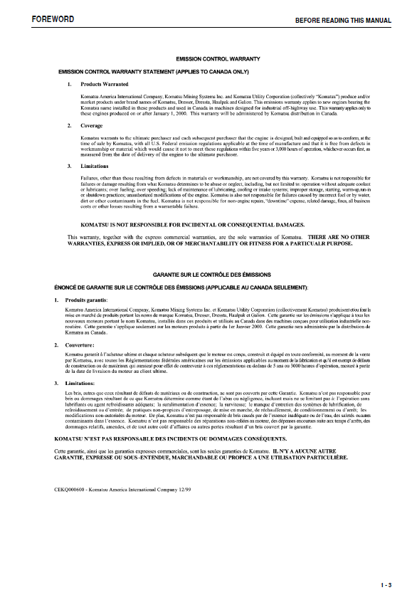 Komatsu HD325-7 & HD405-7 Operation and Maintenance Manual Download