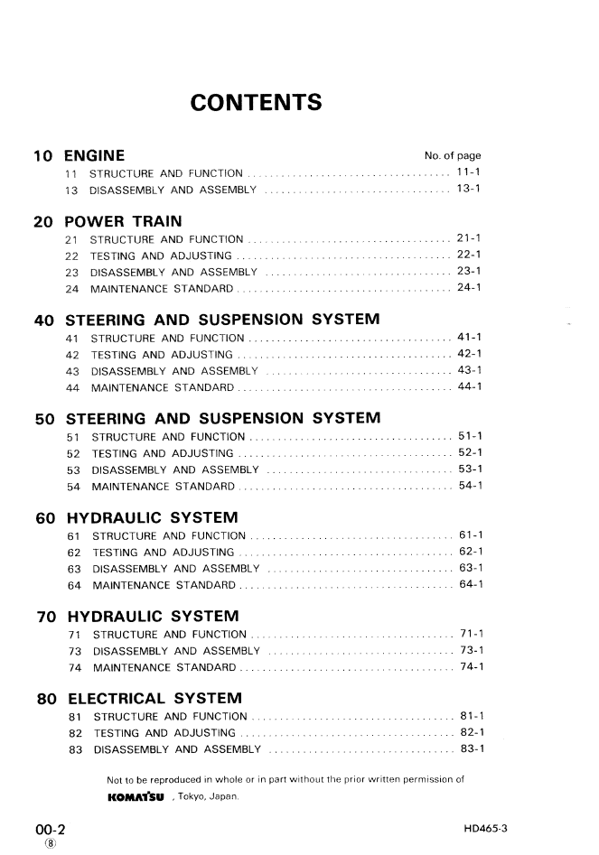 Komatsu HD465-3 Dump Truck Repair Manual SEBM0569S308