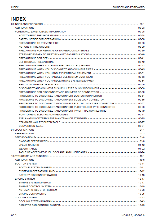Komatsu HD465-8 HD605-8 Service Manual SEN06605-04 PDF