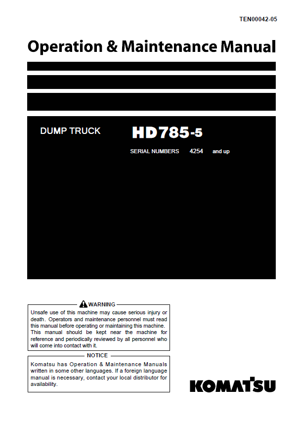 Komatsu HD785-5 Dump Truck Operation & Maintenance Manual PDF