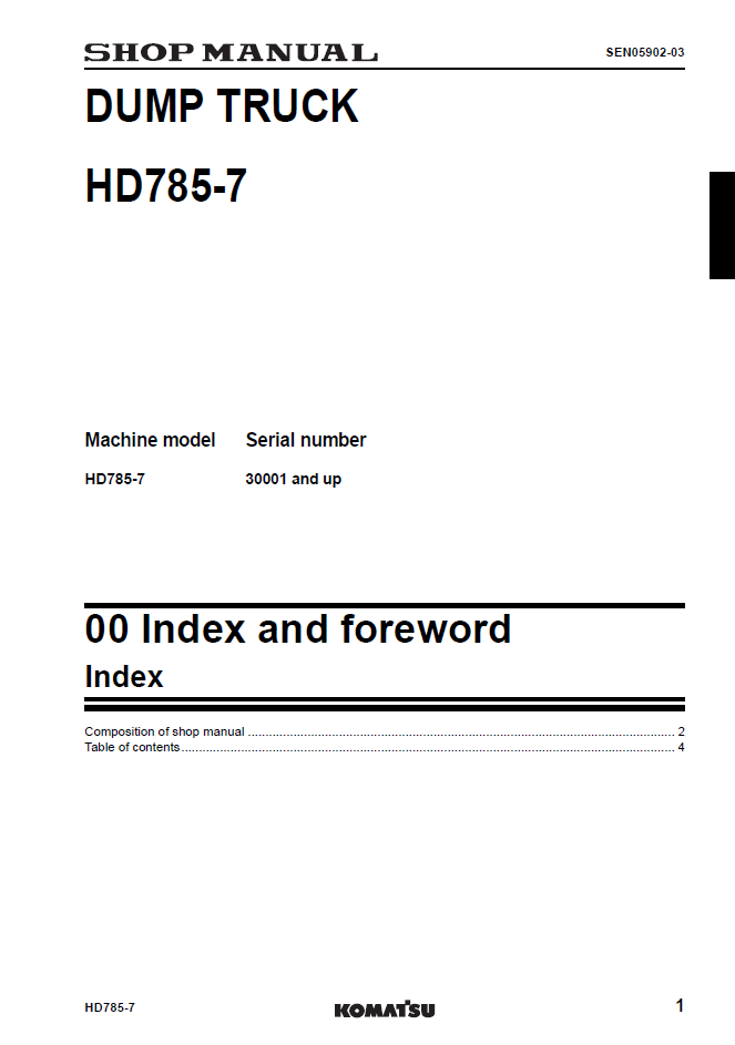 Komatsu HD785-7 Dump Truck Service Manual SEN05900-03