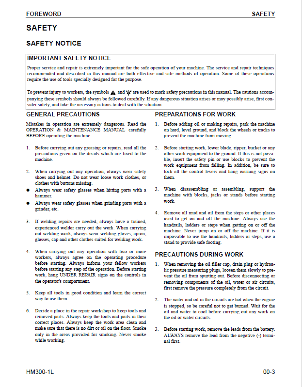 Komatsu HM300-1L Truck Service & Repair Manual CEBM015200