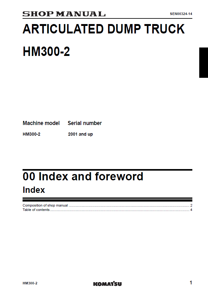 Komatsu HM300-2 Articulated Dump Truck Manual SEN00237-14