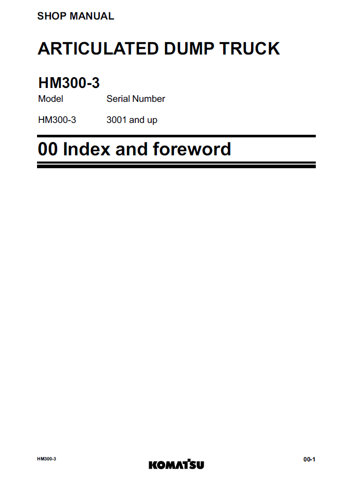 Komatsu HM300-3 Dump Truck Service & Repair Manual SEN05629-04