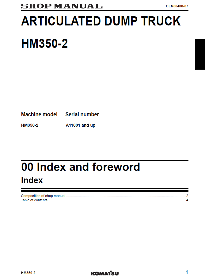 Komatsu HM350-2 Workshop Manual CEBM007801 PDF