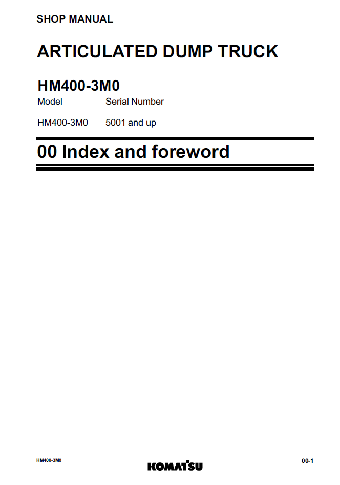 Komatsu HM400-3M0 Articulated Dump Truck Service Manual SEN06284-04