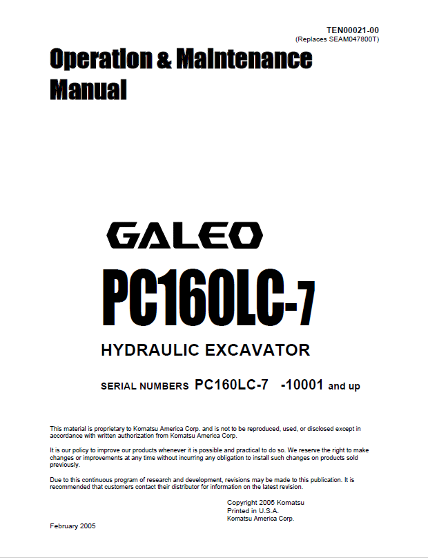 Komatsu Hydraulic Excavator Operation & Maintenance Manual PDF
