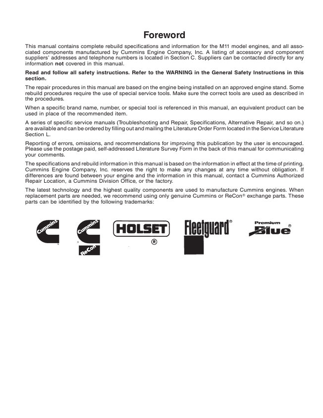 Komatsu M11 Engine Shop Repair Manual PDF