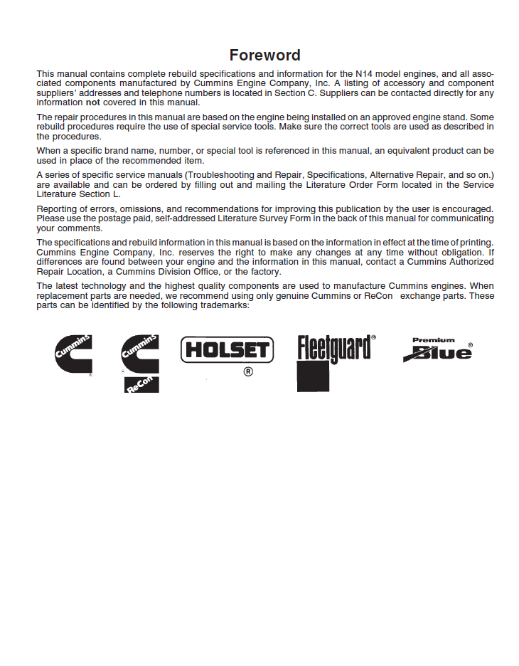 Komatsu N14 Series Engine Repair Manual 3810487
