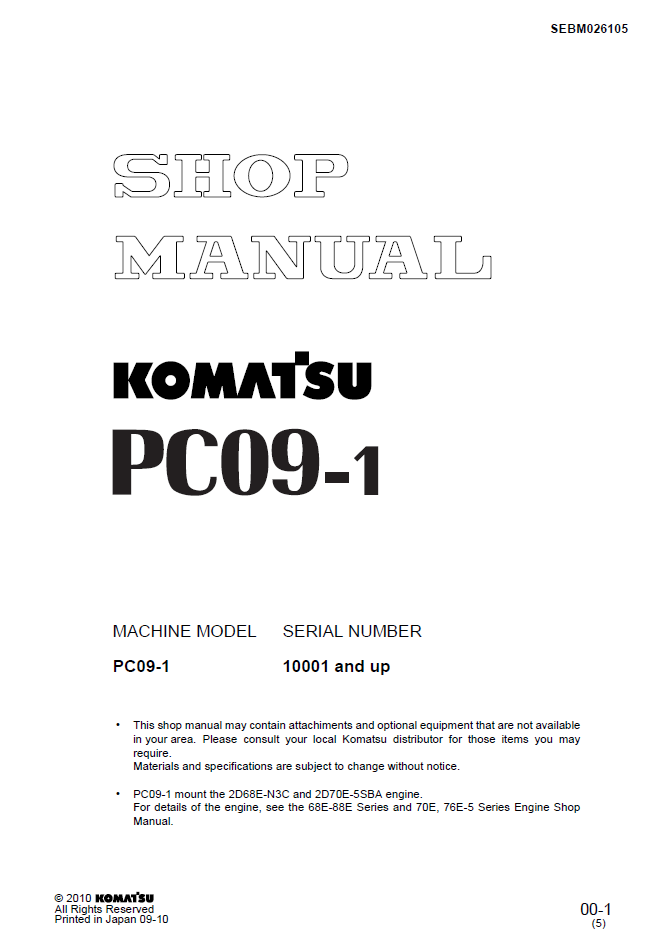 Komatsu PC09-1 Engine Shop Manual SEBM026105 PDF Download