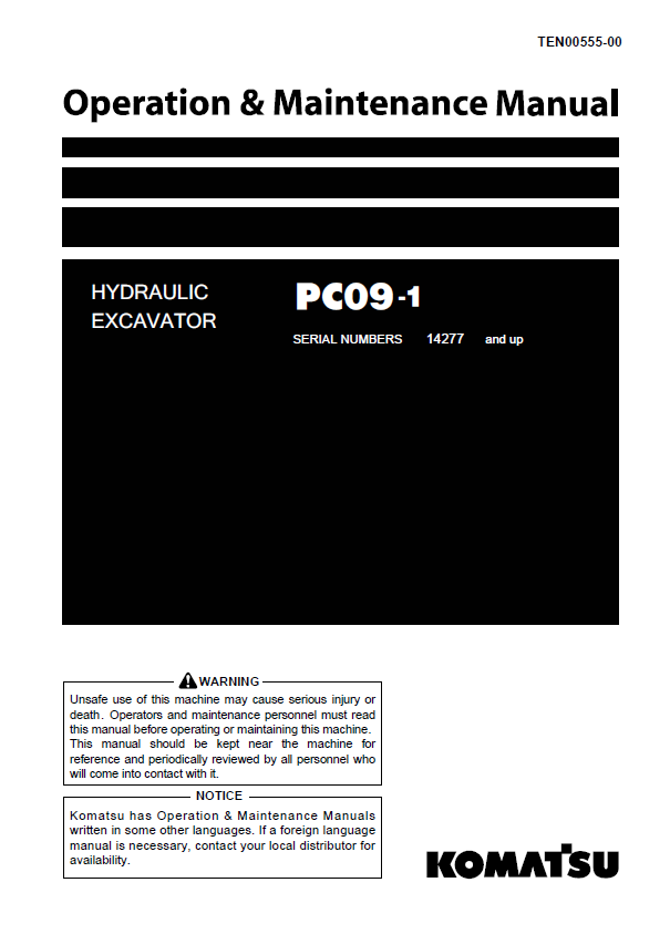 Komatsu PC09-1 Hydraulic Excavator Operation & Maintenance Manual PDF