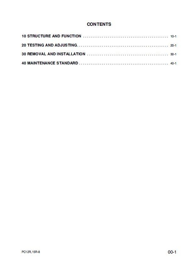 Komatsu PC12R-8, PC15R-8 Hydraulic Excavator Service & Workshop Manual