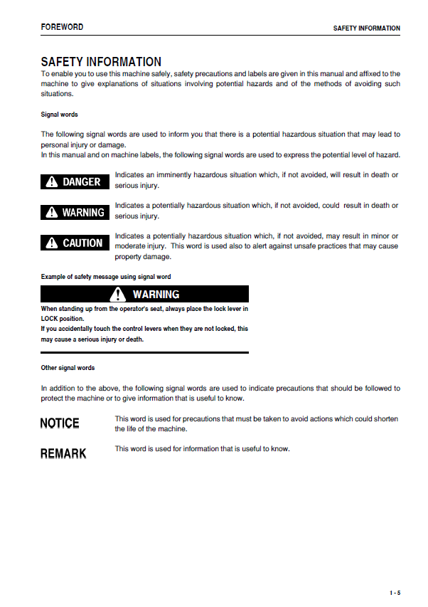 Komatsu PC130-7 Excavator Owner and Maintenance Manual