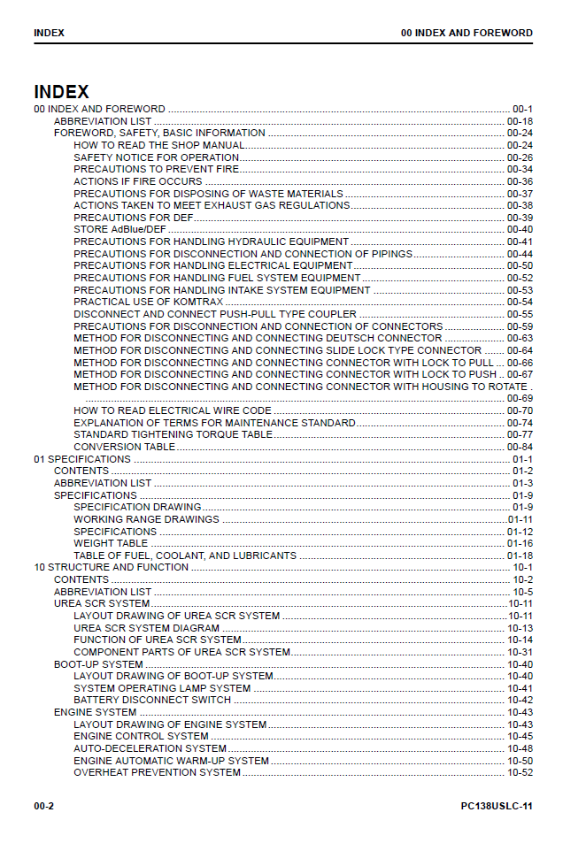 Komatsu PC138USLC-11 Excavator Service Manual SEN06589-03 PDF