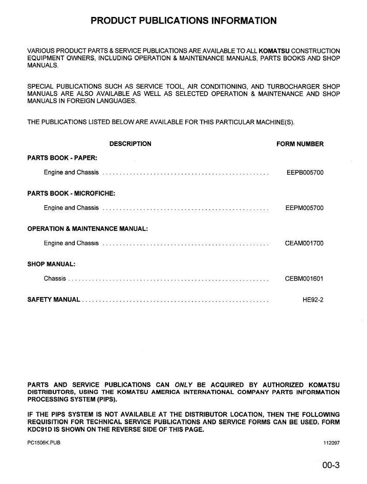 Komatsu PC150-6X PC150LC-6X Excavator Service Manual CEBD001601
