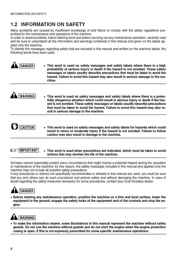 Komatsu PC15R-8 Mini Excavator Maintenance and Operation Manual