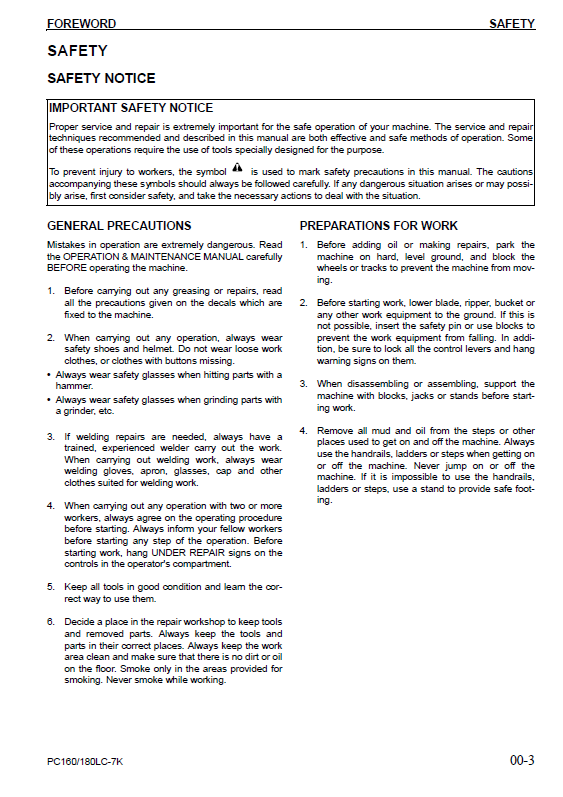 Komatsu PC160LC-7K and PC180LC-7K Hydraulic & Electrical Shop Manual