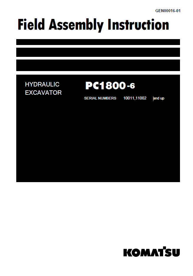 Komatsu PC1800-6 Excavator Field Assembly Instruction Manual (GEN00016-01) | PDF