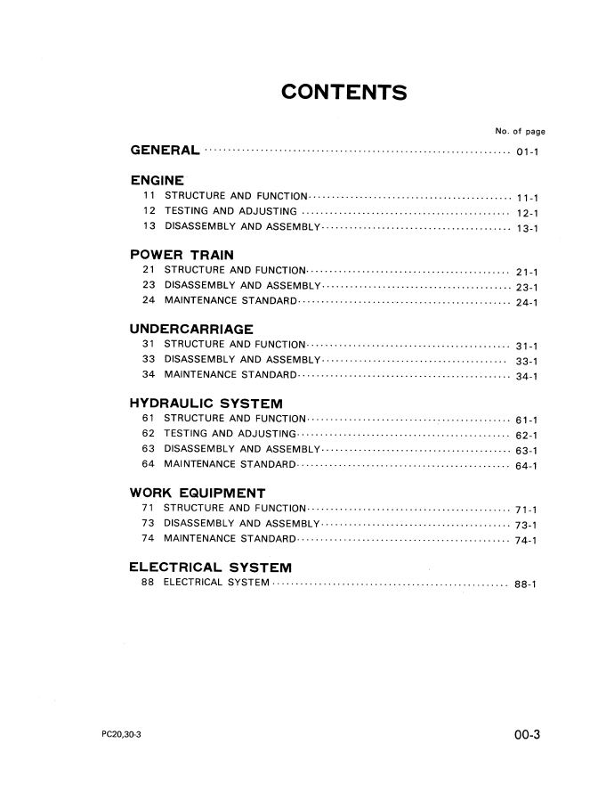 Komatsu PC20-3 Excavator Repair Manual SEBM0225C01