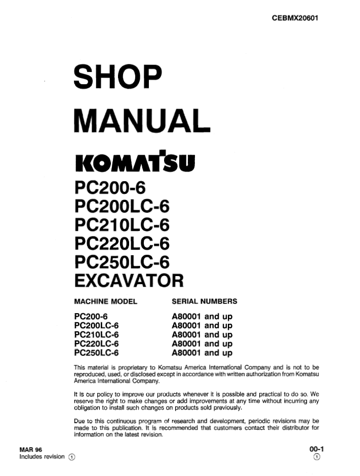 Komatsu PC200-6 Excavator Repair Manual CEBDX20601 PDF
