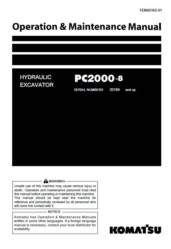 Komatsu PC2000-8 Hydraulic Excavator Operation & Maintenance Manual PDF