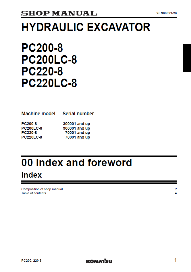 Komatsu PC200LC-8 PC220LC-8 Manual SEN00084-20 PDF