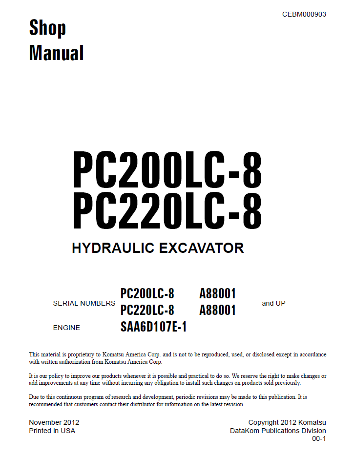Komatsu PC200LC-8 PC220LC-8 Repair Manual CEBM000903 PDF