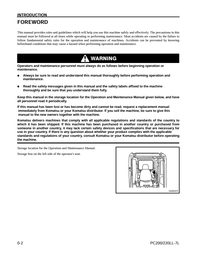 Komatsu PC200LL-7L & PC220LL-7L Operation & Maintenance Manual PDF
