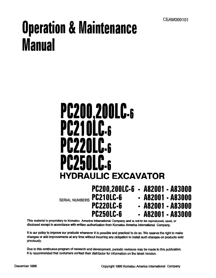 Komatsu PC200 PC200LC-6 PC210LC-6 Manual CEAD000101 PDF