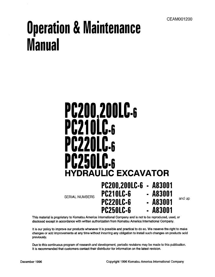Komatsu PC200 PC200LC-6 PC210LC-6 Manual CEAD001200 PDF