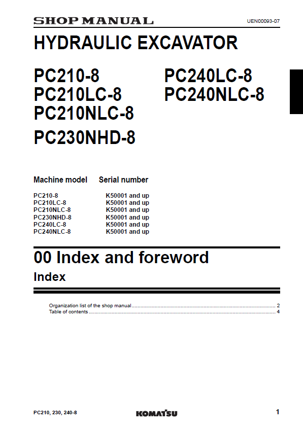 Komatsu PC210-8 to PC240NLC-8 Hydraulic Excavator Service & Repair Shop Manual (PDF)