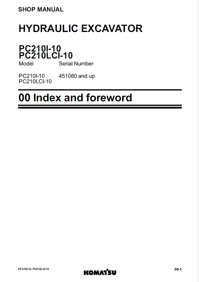 Komatsu PC210i-10 PC210LCi-10 Service Manual SEN06515-03