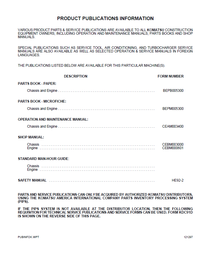 Komatsu PC270LC-6 Hydraulic Excavator Service & Maintenance Manual (CEAM003401)