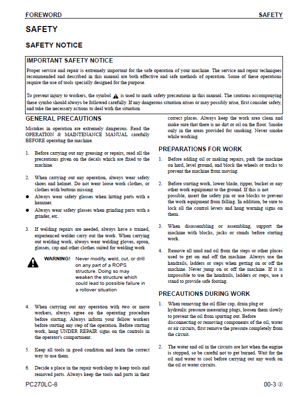 Komatsu PC270LC-8 Shop Manual CEBM007202 PDF