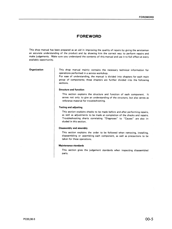 Komatsu PC30-3 Hydraulic Excavator Service Manual SEBM0225C01