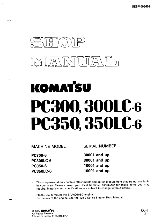 Komatsu PC300-6 & PC350-6 Excavator Parts & Shop