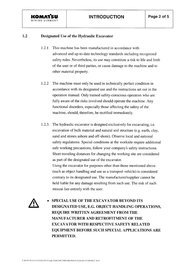 Komatsu PC3000-1 Mining Shovel Operation & Maintenance PDF Manual | OMPC30006202