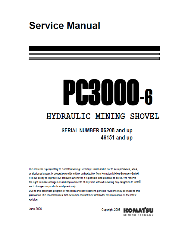 Komatsu PC3000-6 Hydraulic Mining Shovel Service Manual SMPC30006208