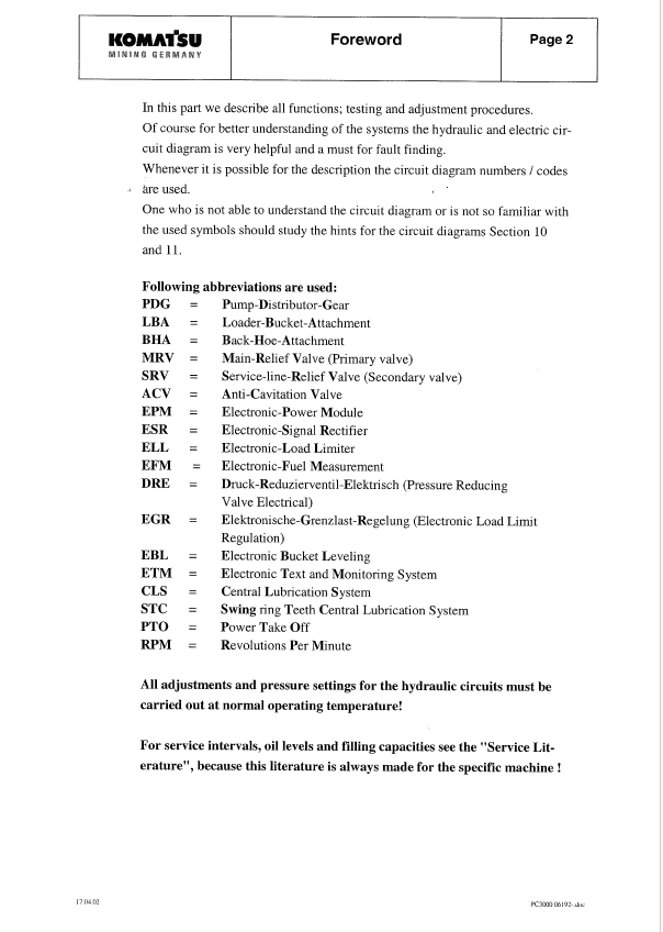 Komatsu PC3000-6 Mining Shovel Service Manual SMPC30006225D PDF